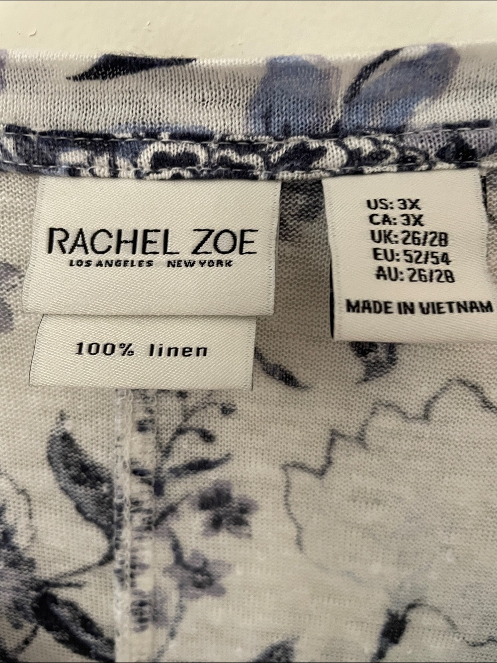 Linen Casual Floral V-Neck Women's Top - Blue & White - Picture 2 of 4